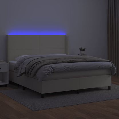 Box Spring Postel S Matrací A Led Krémová 180X200Cm Umělá Kůže