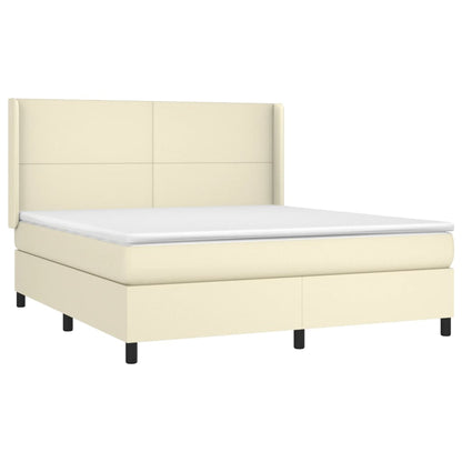 Box Spring Postel S Matrací A Led Krémová 180X200Cm Umělá Kůže