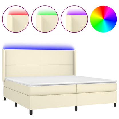Box Spring Postel S Matrací A Led Krémová 200X200 Cm Umělá Kůže