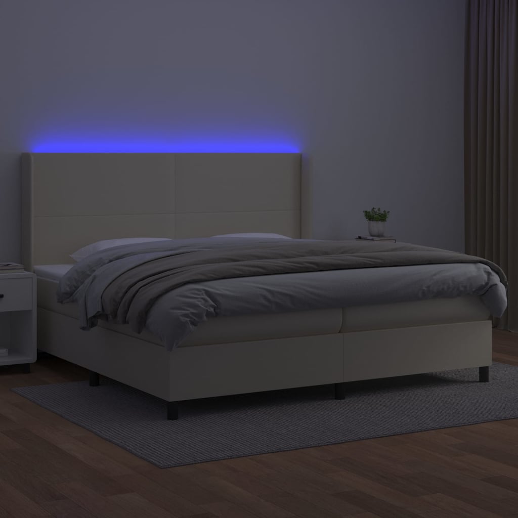 Box Spring Postel S Matrací A Led Krémová 200X200 Cm Umělá Kůže