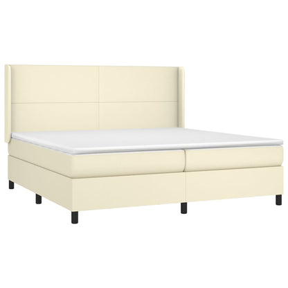 Box Spring Postel S Matrací A Led Krémová 200X200 Cm Umělá Kůže