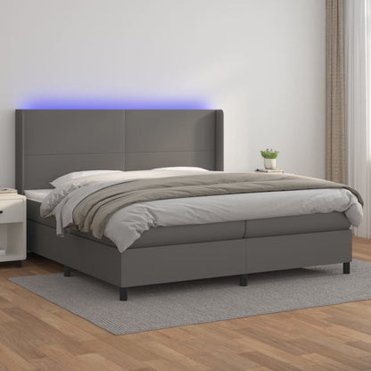 Box Spring Postel S Matrací A Led Šedá Umělá Kůže Šedá