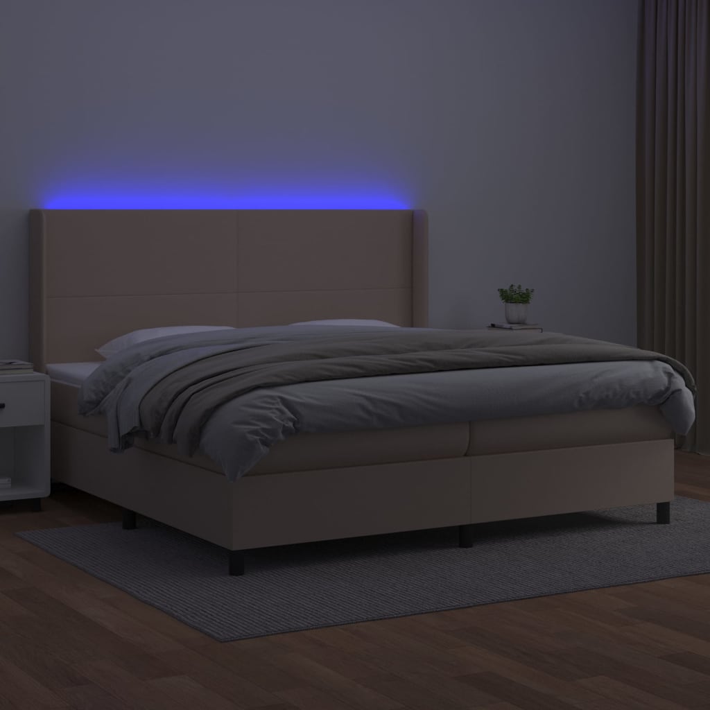 Box Spring Postel Matrace A Led Cappuccino 200X200Cm Umělá Kůže