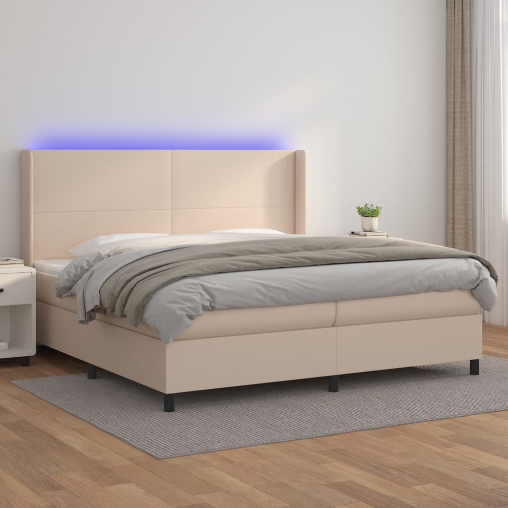 Box Spring Postel Matrace A Led Cappuccino 200X200Cm Umělá Kůže