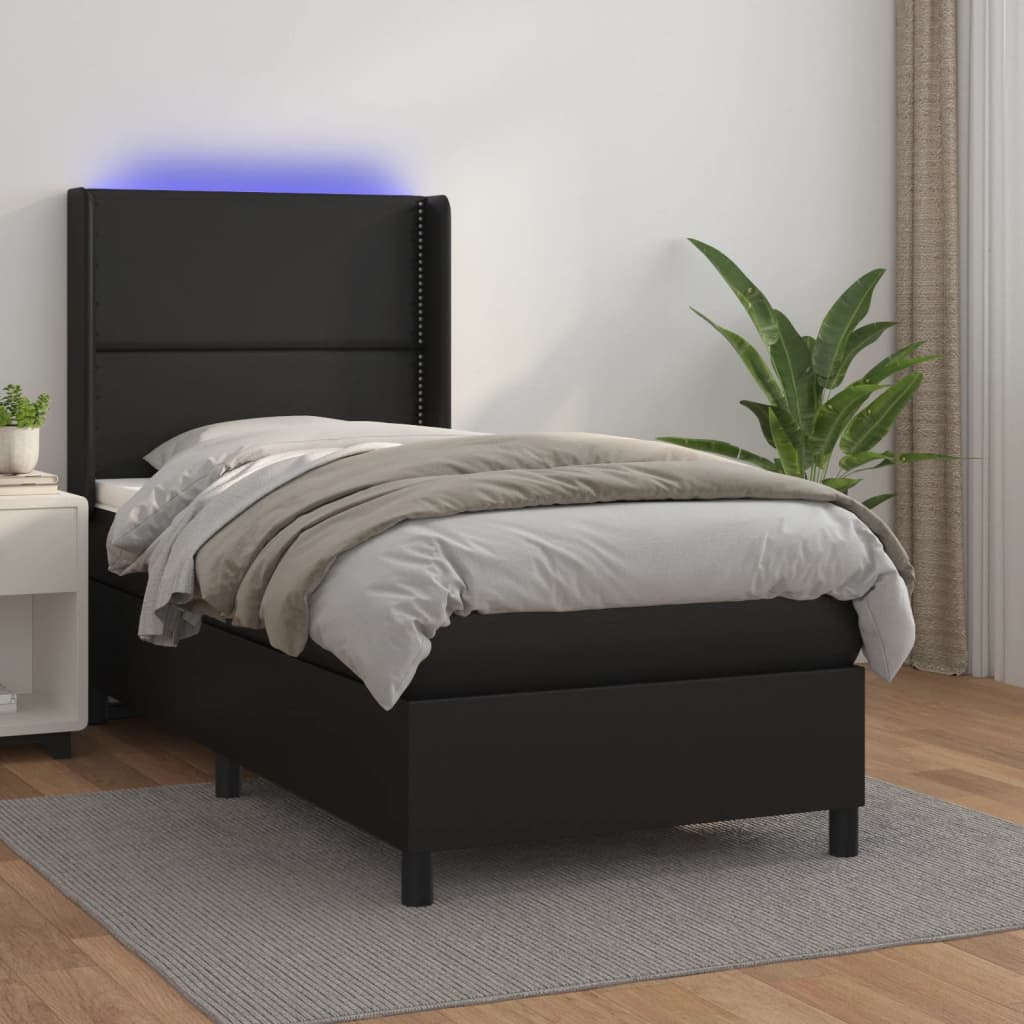 Box Spring Postel S Matrací A Led Černá Umělá Kůže Černá