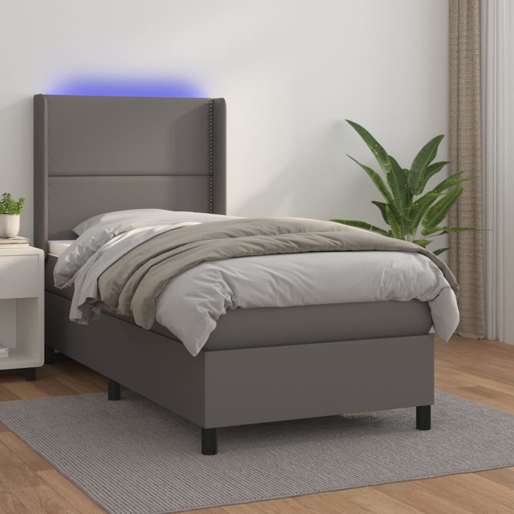 Box Spring Postel S Matrací A Led Šedá Umělá Kůže Šedá
