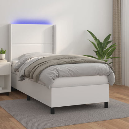 Box Spring Postel S Matrací A Led Umělá Kůže Bílá