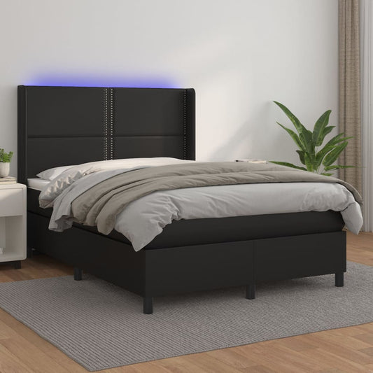 Box Spring Postel S Matrací A Led Černá Umělá Kůže Černá