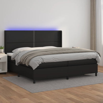 Box Spring Postel S Matrací A Led Černá Umělá Kůže Černá