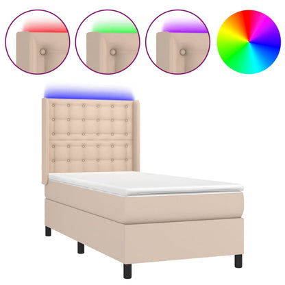 Box Spring Postel Matrace A Led Cappuccino 90X190 Cm Umělá Kůže