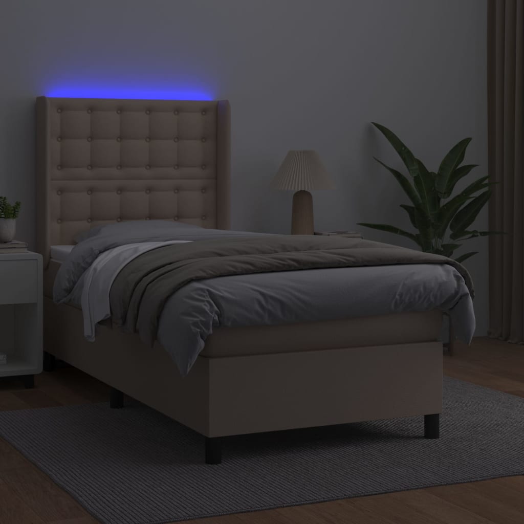 Box Spring Postel Matrace A Led Cappuccino 90X190 Cm Umělá Kůže