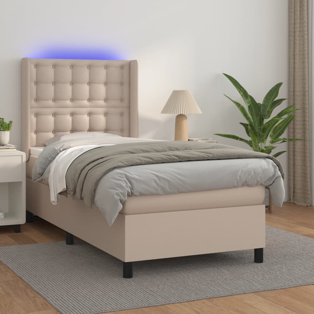 Box Spring Postel Matrace A Led Cappuccino 90X190 Cm Umělá Kůže