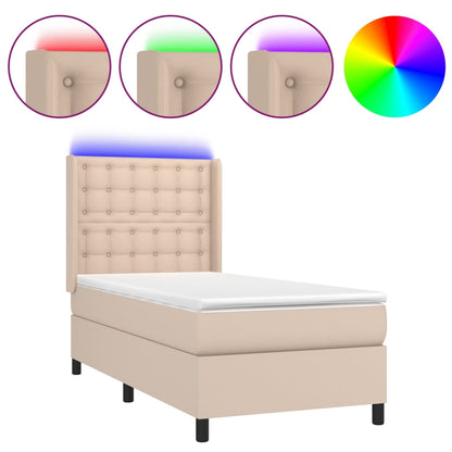 Box Spring Postel Matrace A Led Cappuccino 90X200 Cm Umělá Kůže