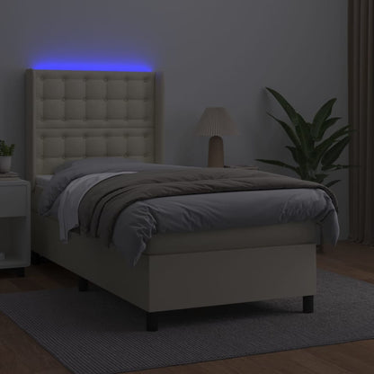 Box Spring Postel S Matrací A Led Krémová 100X200 Cm Umělá Kůže