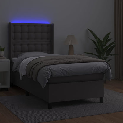 Box Spring Postel S Matrací A Led Šedá Umělá Kůže Šedá