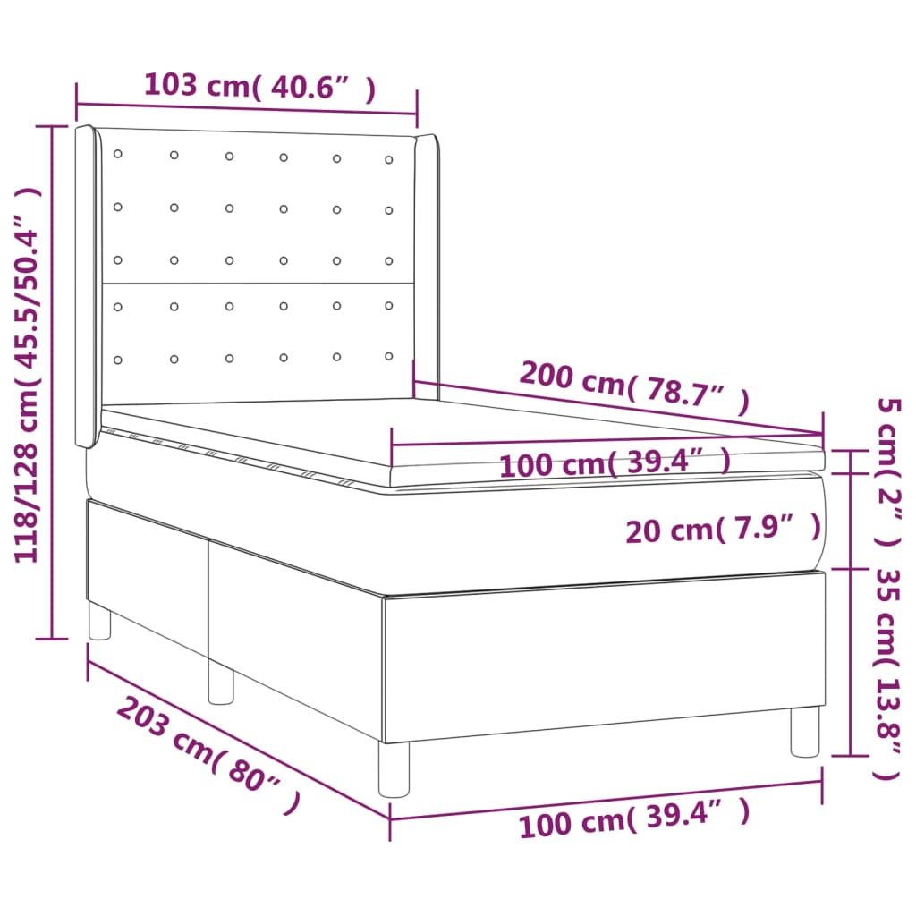 Box Spring Postel S Matrací A Led Šedá Umělá Kůže Šedá
