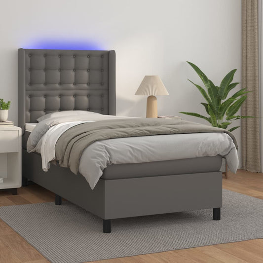 Box Spring Postel S Matrací A Led Šedá Umělá Kůže Šedá