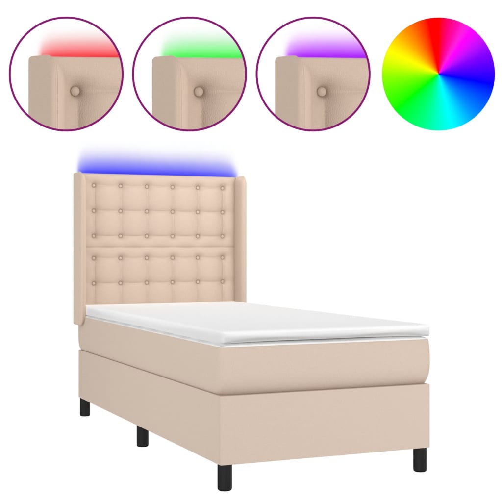 Box Spring Postel Matrace A Led Cappuccino 100X200Cm Umělá Kůže