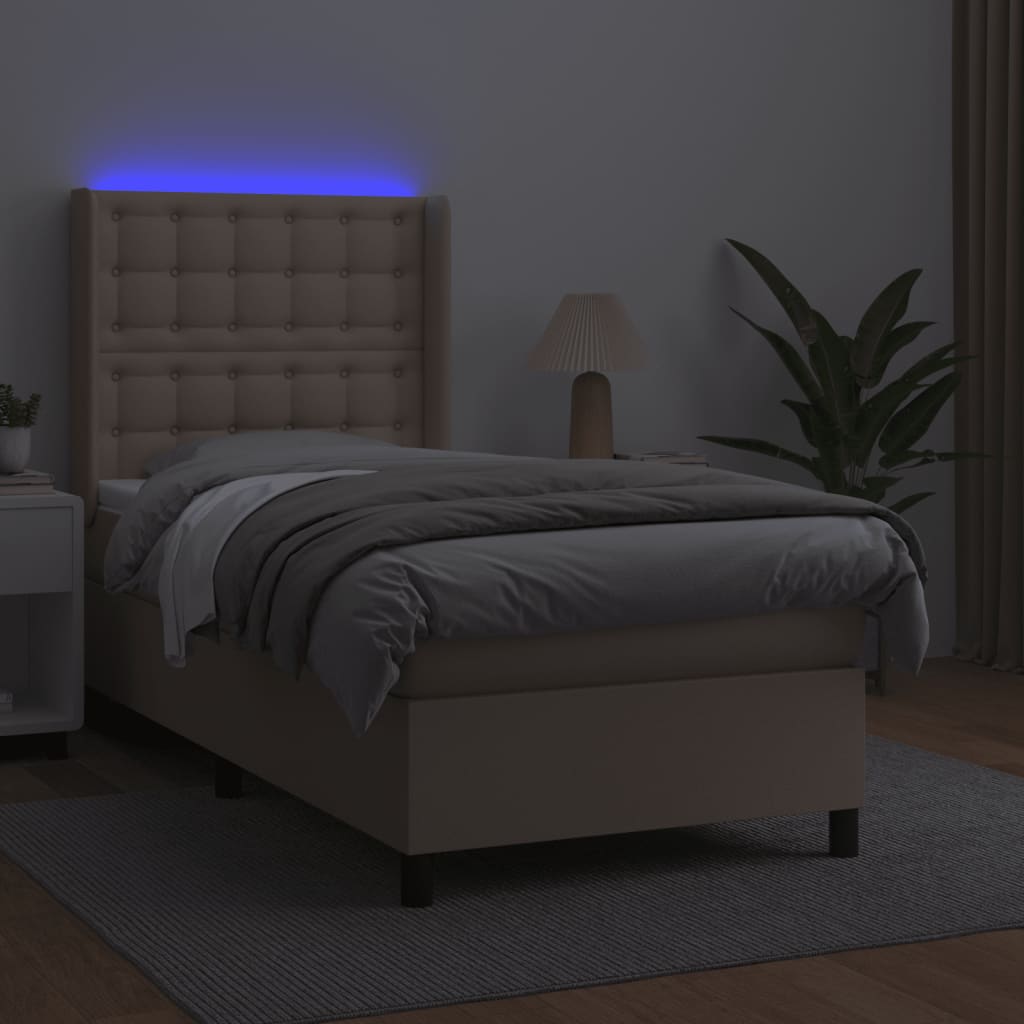 Box Spring Postel Matrace A Led Cappuccino 100X200Cm Umělá Kůže