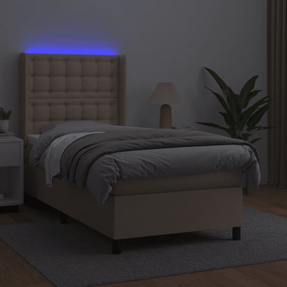 Box Spring Postel Matrace A Led Cappuccino 100X200Cm Umělá Kůže