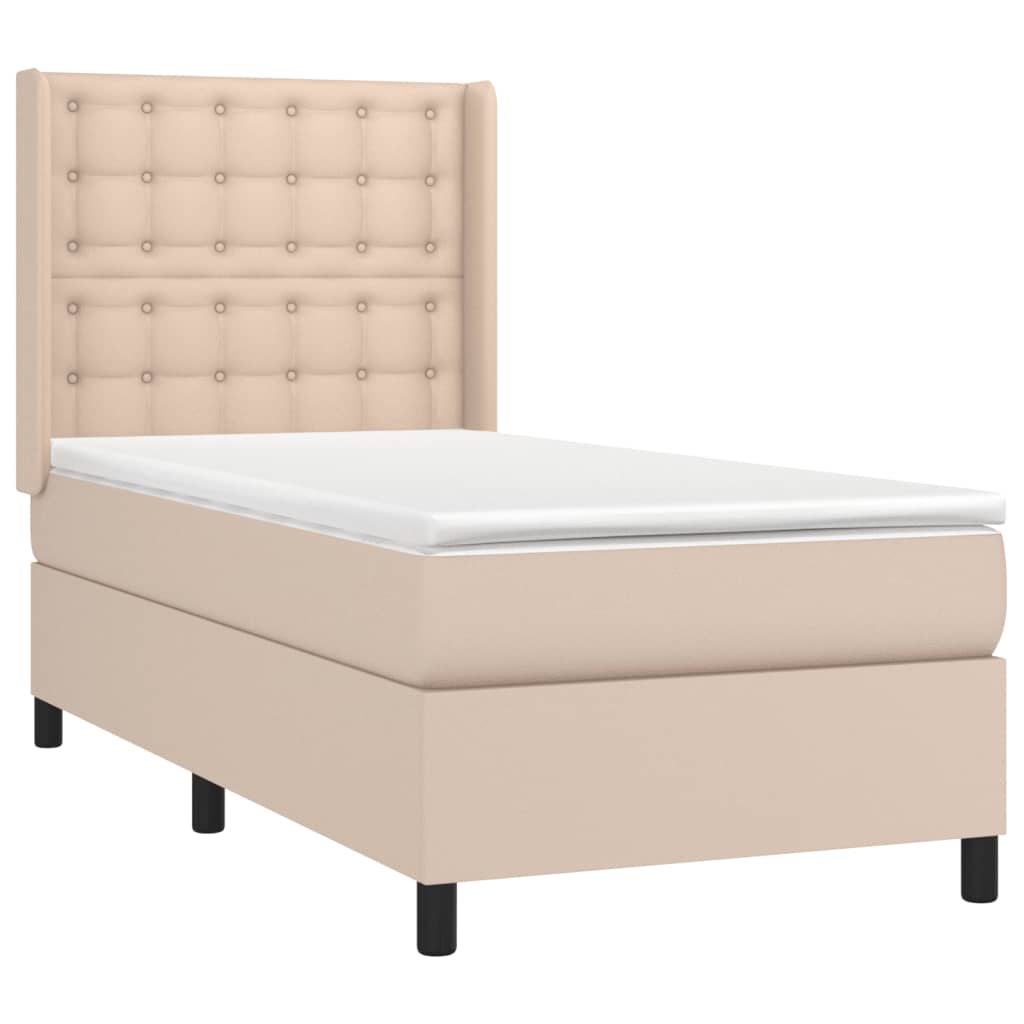 Box Spring Postel Matrace A Led Cappuccino 100X200Cm Umělá Kůže