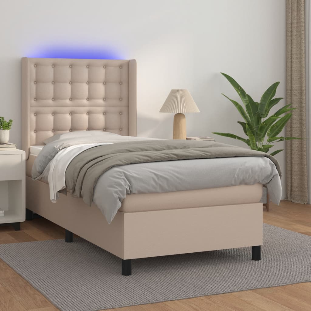 Box Spring Postel Matrace A Led Cappuccino 100X200Cm Umělá Kůže