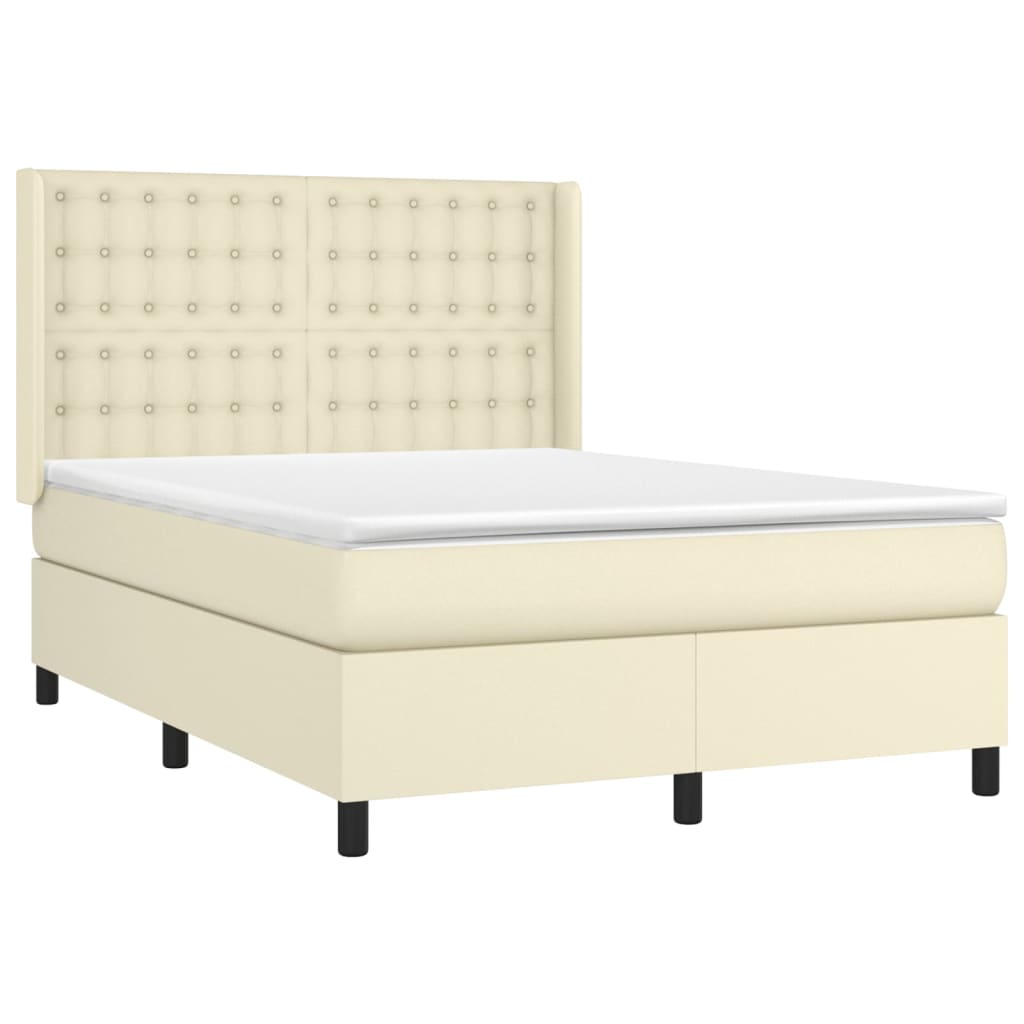 Box Spring Postel S Matrací A Led Krémová 140X190 Cm Umělá Kůže
