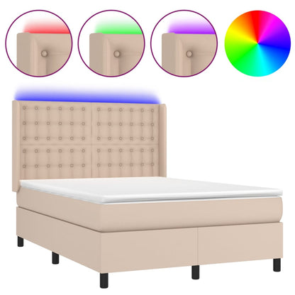 Box Spring Postel Matrace A Led Cappuccino 140X190Cm Umělá Kůže