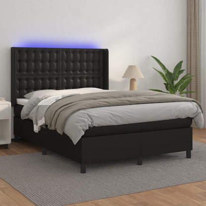 Box Spring Postel S Matrací A Led Černá Umělá Kůže Černá