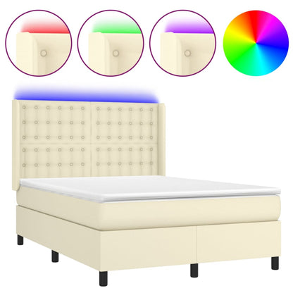 Box Spring Postel S Matrací A Led Krémová 140X200 Cm Umělá Kůže