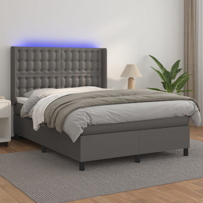 Box Spring Postel S Matrací A Led Šedá Umělá Kůže Šedá