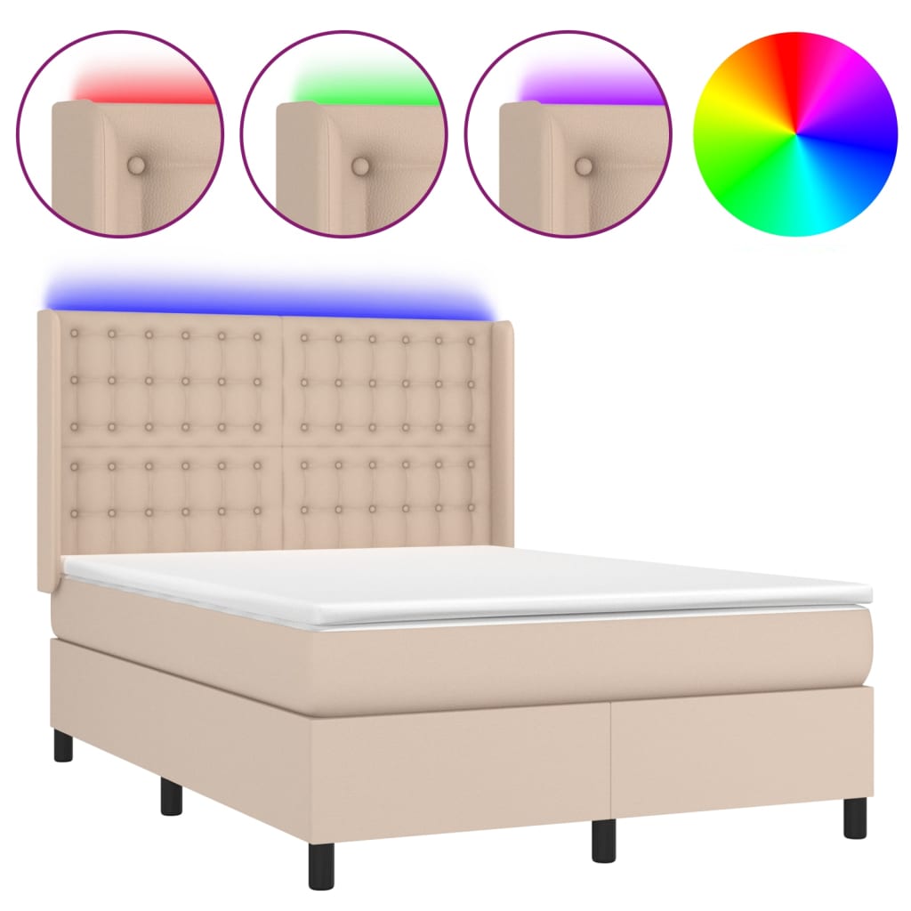 Box Spring Postel Matrace A Led Cappuccino 140X200Cm Umělá Kůže
