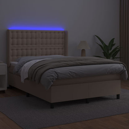 Box Spring Postel Matrace A Led Cappuccino 140X200Cm Umělá Kůže