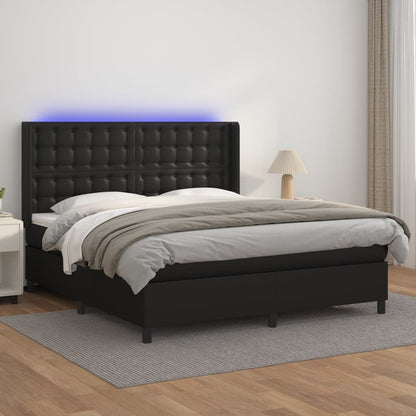 Box Spring Postel S Matrací A Led Černá Umělá Kůže Černá