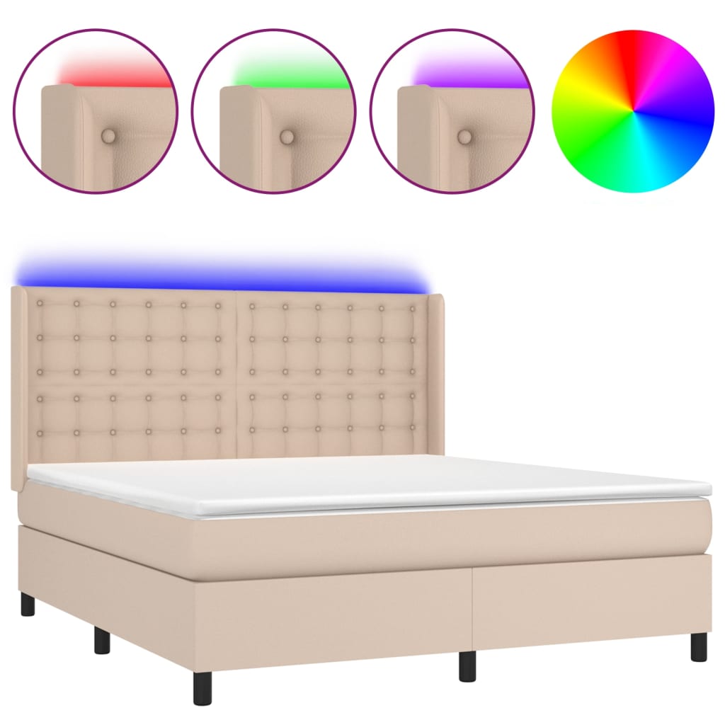 Box Spring Postel Matrace A Led Cappuccino 160X200Cm Umělá Kůže