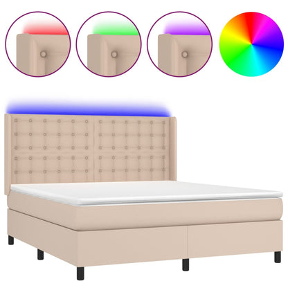 Box Spring Postel Matrace A Led Cappuccino 160X200Cm Umělá Kůže