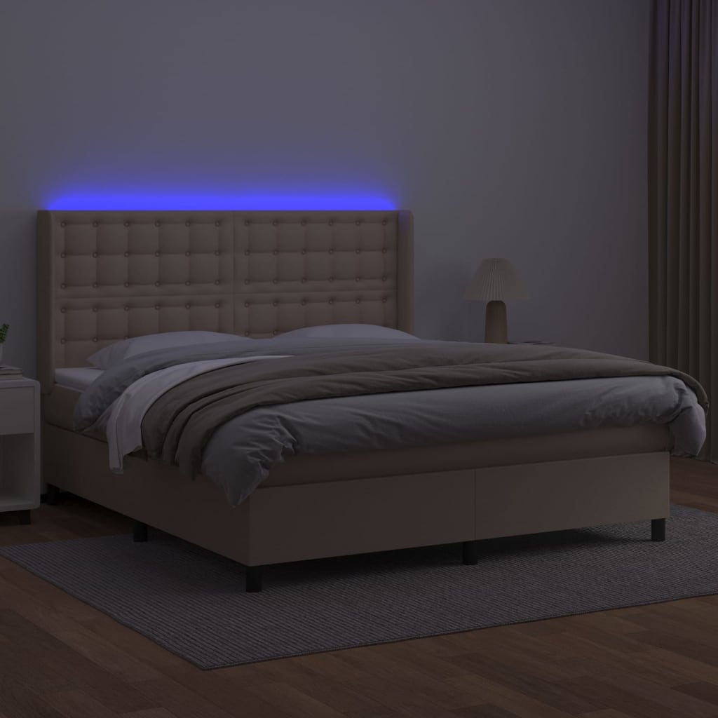 Box Spring Postel Matrace A Led Cappuccino 160X200Cm Umělá Kůže