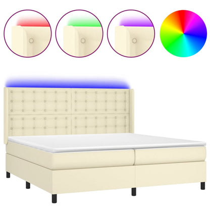 Box Spring Postel S Matrací A Led Krémová 200X200 Cm Umělá Kůže
