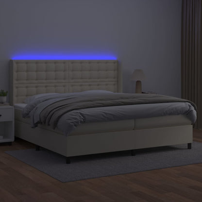 Box Spring Postel S Matrací A Led Krémová 200X200 Cm Umělá Kůže