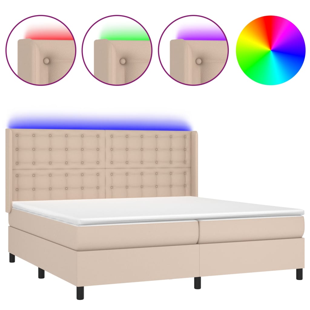 Box Spring Postel Matrace A Led Cappuccino 200X200Cm Umělá Kůže