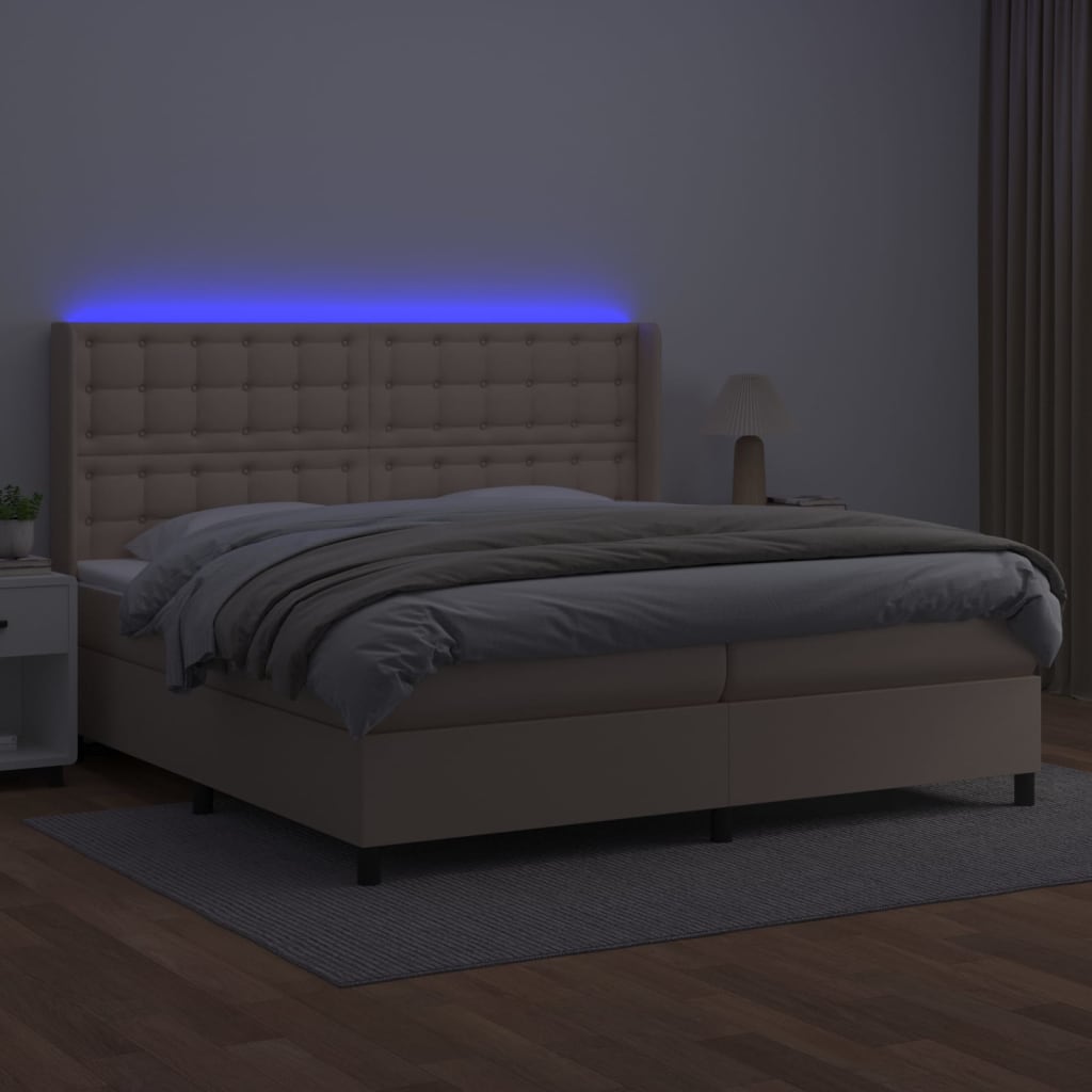 Box Spring Postel Matrace A Led Cappuccino 200X200Cm Umělá Kůže