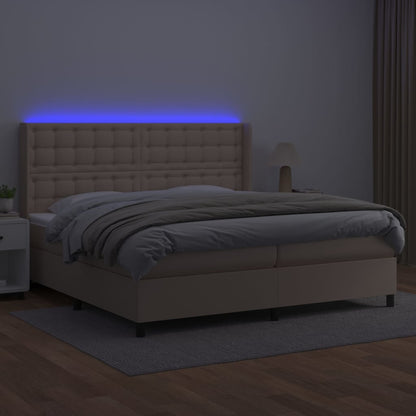 Box Spring Postel Matrace A Led Cappuccino 200X200Cm Umělá Kůže