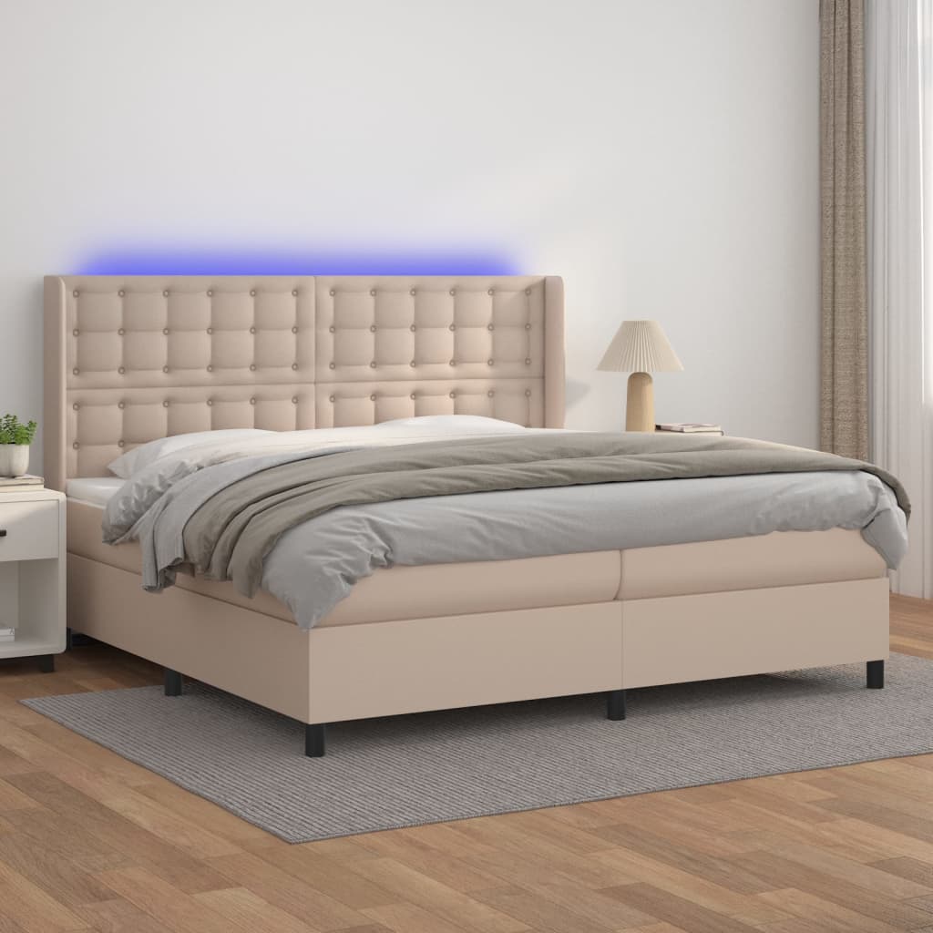 Box Spring Postel Matrace A Led Cappuccino 200X200Cm Umělá Kůže