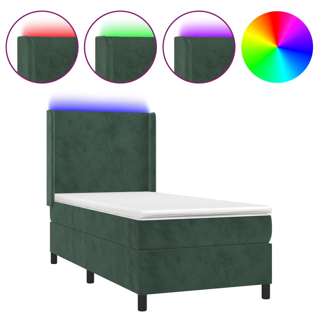 Box Spring Postel S Matrací A Led Tmavě Zelená 80X200 Cm Samet