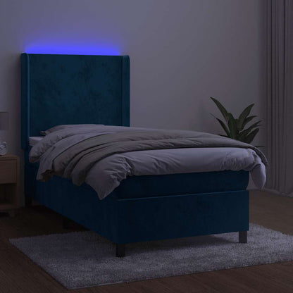 Box Spring Postel S Matrací A Led Tmavě Modrá 90X190 Cm Samet