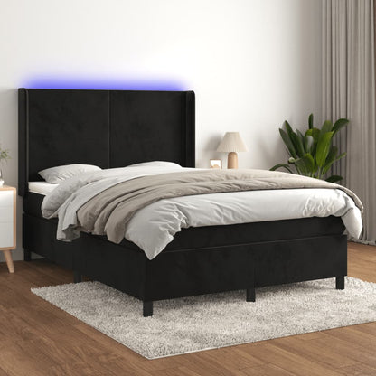 Box Spring Postel S Matrací A Led Černá Samet Černá