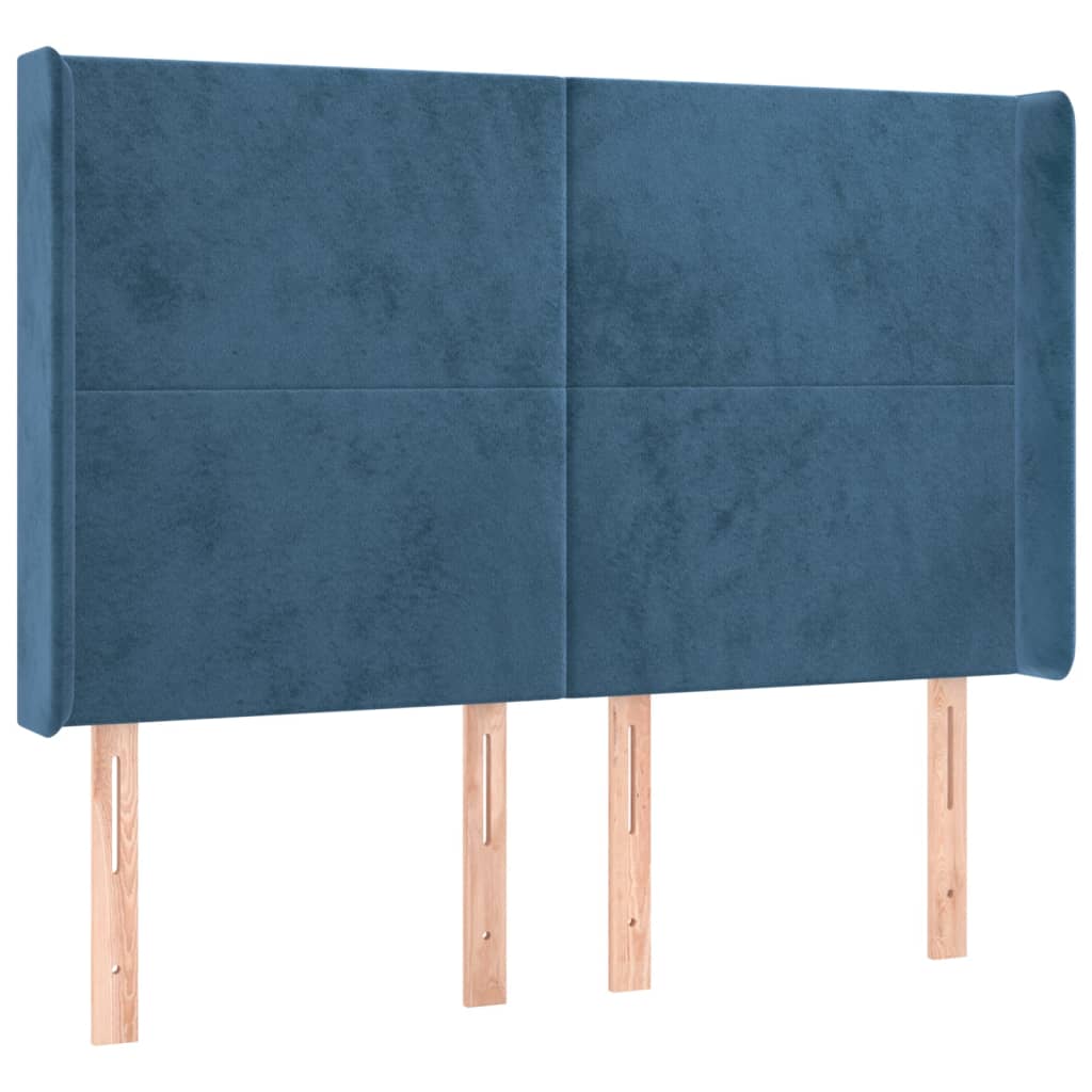 Box Spring Postel S Matrací A Led Tmavě Modrá 140X190 Cm Samet