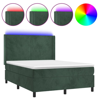 Box Spring Postel S Matrací A Led Tmavě Zelená 140X200 Cm Samet