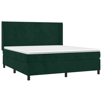 Box Spring Postel S Matrací A Led Tmavě Zelená 160X200 Cm Samet