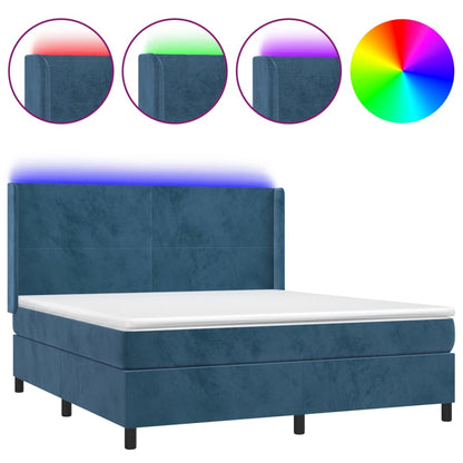 Box Spring Postel S Matrací A Led Tmavě Modrá 160X200 Cm Samet